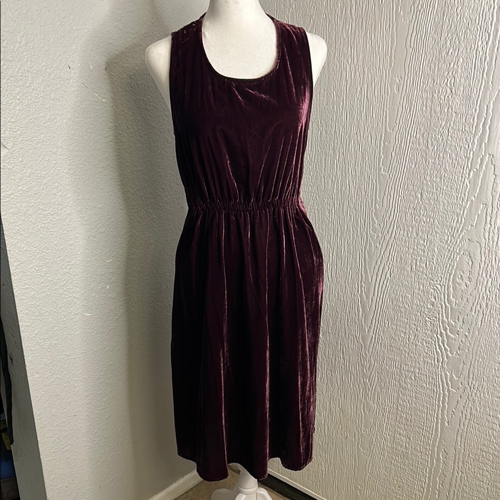GAP Velvet Midi Dress in Deep Burgundy